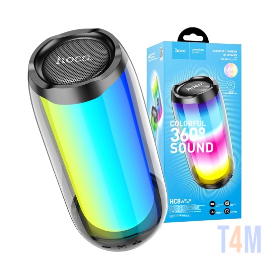 Coluna Sem Fio Luminoso 360° Hoco HC8 Pulsating com AUX/FM/USB BT 1800mAh Preto